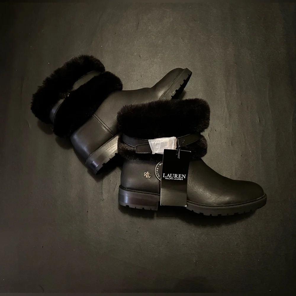 Ralph Lauren Women's Evanston‎ Black Fur-Lined Ankle Boots